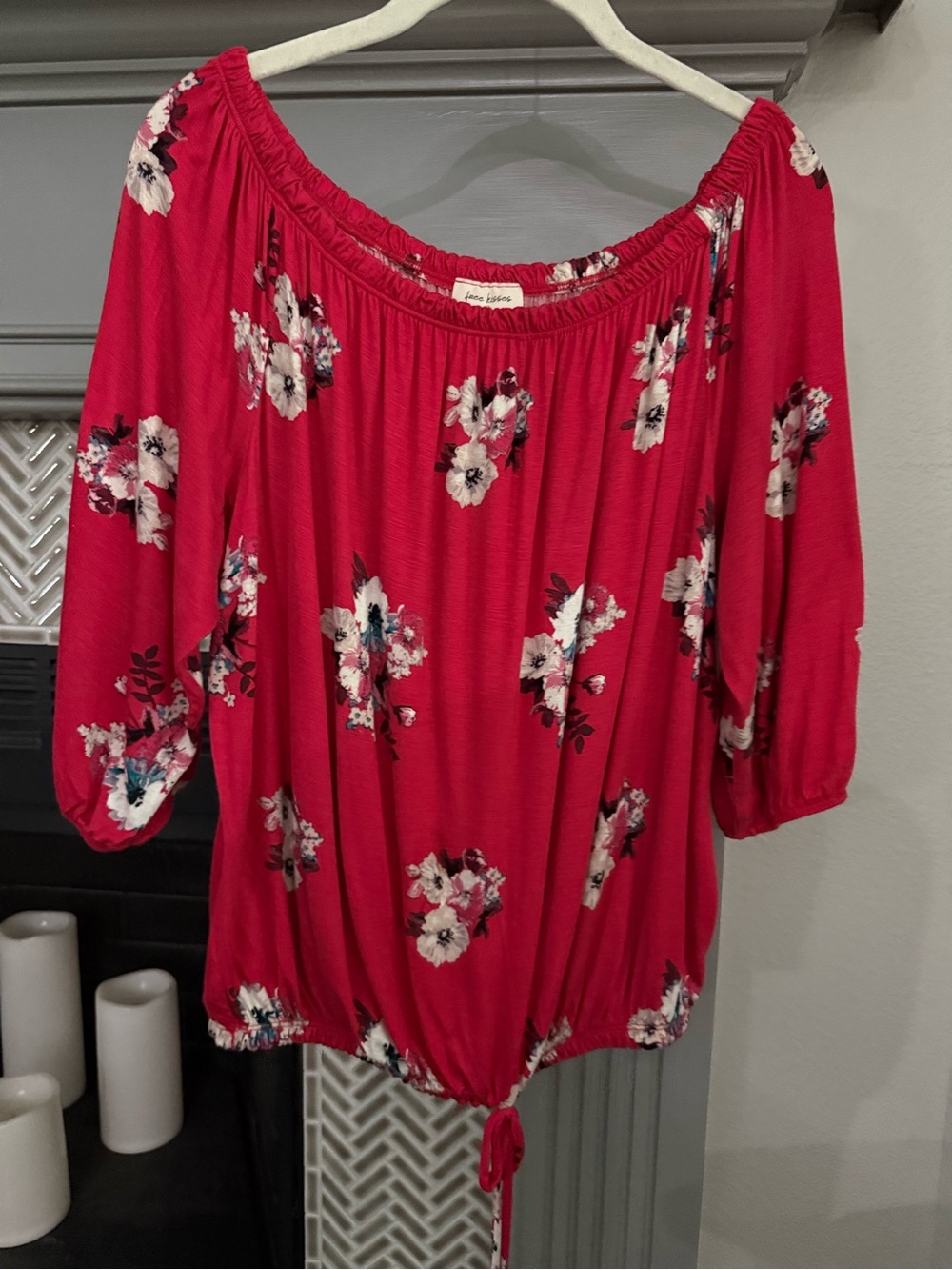 Free Kisses Off-Shoulder Floral Tunic - Red with White Accents